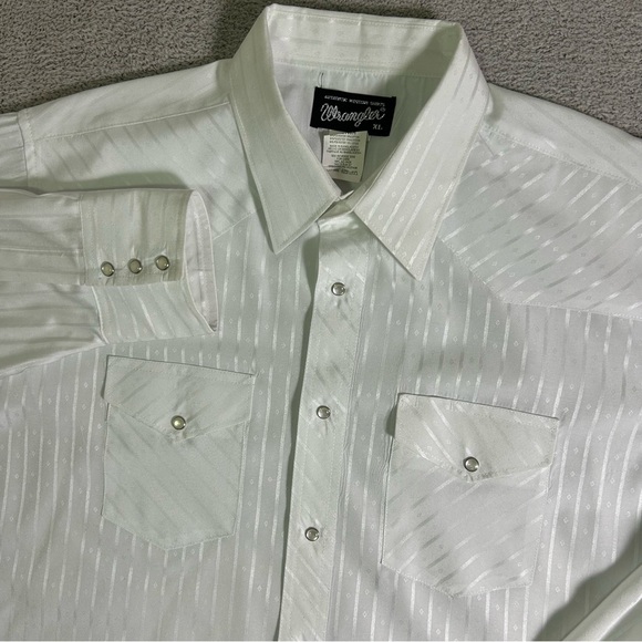 Vintage Wrangler Long Tails Pearl Snap Western Shirt Men XL White Striped Cowboy - Picture 1 of 10